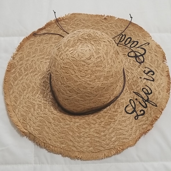 NWOT Life is good Slogan Embroidered Straw Hat - Picture 2 of 6